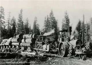 1890s Huge Steam Tractor Pulling A Wagon Train Full Of Logs Out Of 