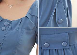 Korean Women Slim Waist Buttons Dress,8219B, RED, sz S  