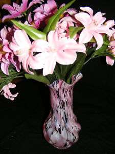 Pink Blown Glass Flower Vase & flowers Home decor __B1  
