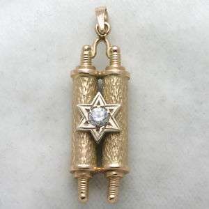 Estate 14k gold Torah Pendant 3D star of david cz large  