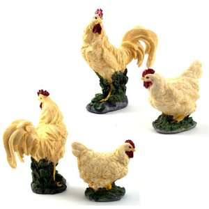  Country White Rooster & Hen Figurines 