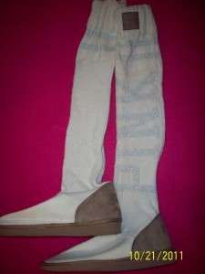   PINK IVORY & SILVER KNIT MUKLUKS SHOE BOOTS LARGE (9 10)  