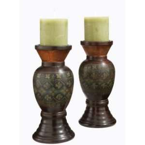 Set of 2 Hourglass Shaped Mukesh Antique Copper Terra Cotta Pillar 