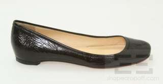   Louboutin Black Crinkled Leather Vogue Ballerina Flats Size 38  