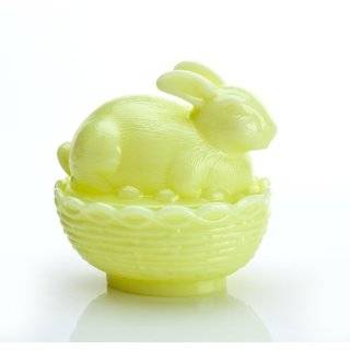   Green Milk Glass Bunny Rabbit on Basket Nest Explore similar items