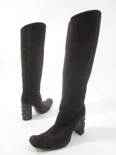 GIANNI BARBATO Brown Suede Carved Jeweled Boots Sz 38 8  