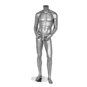 Mannequin Silver Metallic Male Headless Adult w/ Stand Clothes Store 