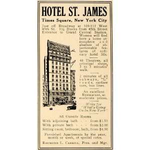  1918 Ad Hotel St. James Times Square New York Station 