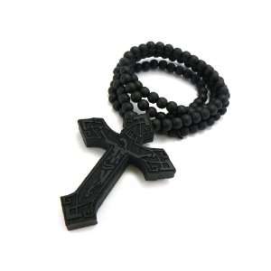  Nerw Good wood Byzantine Cross Pendant w/Ball Chain BLACK 