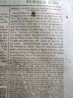 1863 Confederate Civil War newspaper BATTLE of GETTYSBURG Long 