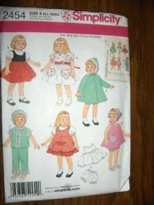 18 Doll American Girl Vintage Dresses Tops New Simplicity 2454 
