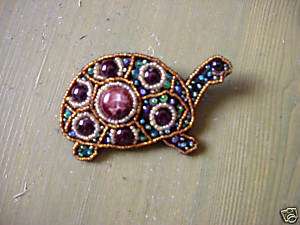 Beaded Whimsical Colorful Turtle Lapel Pin  