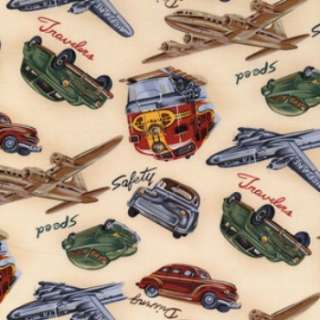 Michael Miller WAY TO GO VINTAGE TRAVEL PLANES, CARS, TRAINS fabric 