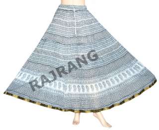 Indian Boho Bollywood Long Skirt block print Gypsy Sz 2  
