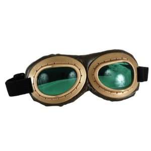  Steampunk Aviator Goggles   Gold and Brown with Green 