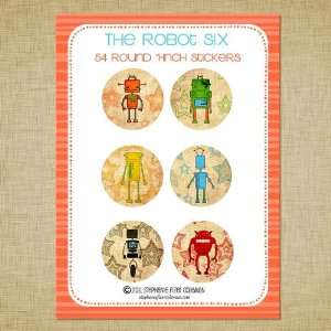  Robot Six Round Stickers Arts, Crafts & Sewing