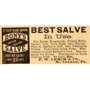  1892 Ad P. W. Lerch Donys Salve Ointment Sore Ringworm 