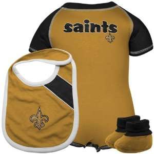 Reebok New Orleans Saints Infant Old Gold Black Creeper, Bib & Bootie 