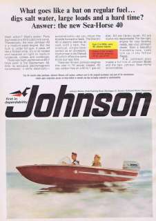1966 JOHNSON SEA HORSE 40 BOAT MOTOR OUTBOARD PRINT AD  