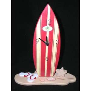 Wooden Surfboard Desk Clock Mantle Beach Surf Decor Red  
