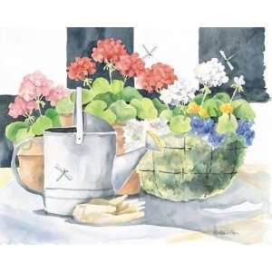 Geraniums & Watering Can Poster Print 