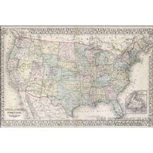 United States of America Map, c1867   24x36 Poster 