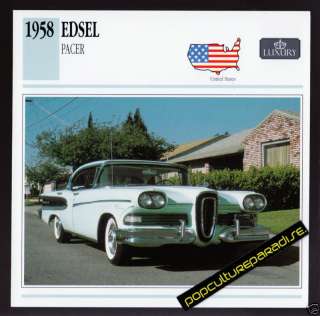 1958 EDSEL PACER Ford Motor Car PICTURE SPEC INFO CARD  