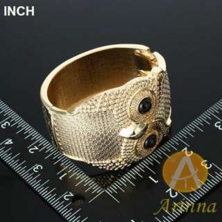 ARINNA yellow night owl head black eyes stylish bangle bracelet gold 