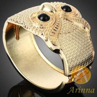 ARINNA yellow night owl head black eyes stylish bangle bracelet gold 