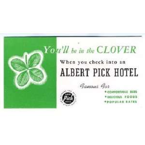  Albert Pick Hotels Blotter MINT Four Leaf Clover 