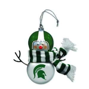 Pack of 2 NCAA Michigan State Spartans Blown Glass Snowman Christmas 