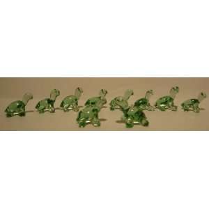  Set of 10 Blown Glass Green Turtle Figurines 0.5h 