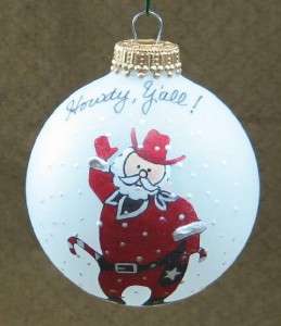 Texas Cowboy Santa Claus Glass Christmas Ornament  
