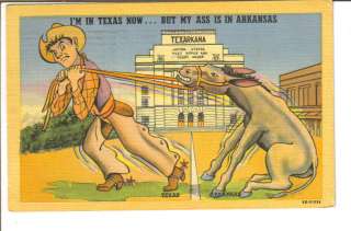 Vintage Texarkana comic cowboy Texas postcard  
