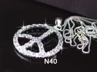N40 SILVER BIG PEACE SIGN CZ WOMEN TEEN Necklace NEW$45  