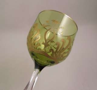   St. Louis Crystal Gold Encrusted Green Goblets~Rhine Wine Hocks~Hock
