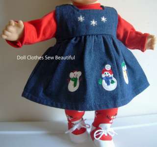 Doll Clothes fit Bitty Baby Denim Jumper Set W/ SNOWMEN  