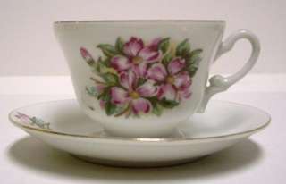 Set Hadson Tea Cup & Saucer Pink Dogwood Flowers Japan Vintage 