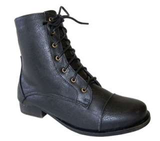 Military Army Chic Lace up Distressed Combat Boots Blk  