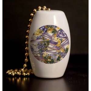  Teacups and Butterflies Porcelain Fan / Light Pull
