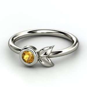  Boutonniere Ring, Round Citrine 14K White Gold Ring 