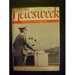 Adolph Hitler September 12, 1938 Newsweek Magazine Professionally 