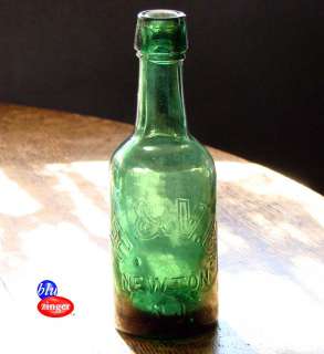 Rare H&VB NEWTON NJ Emerald Green Blob Top Soda Bottle Huston & Van 
