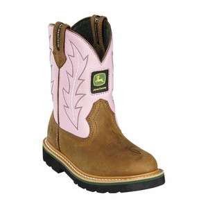 John Deere Childrens Boots   Tan/Pink Pull on JD2185   Leather 
