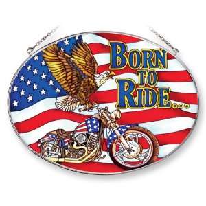   Born To Ride Design, Hand Painted Glass, 9 Inch by 6 1/2 Inch Oval