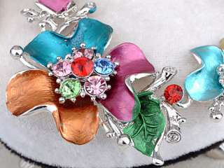   Hand Painted Pastel Exotic Flower Nature Bouquet Necklace Earring Set