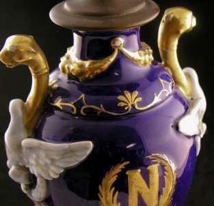   NAPOLEONIC LAMP WITH IVY LEOPARD EAGLES EMBLEM COBALT BLUE VASE  