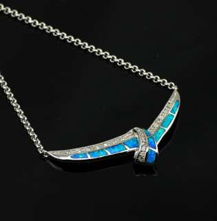 ON7 Blue Fire Opal Womans Silver necklace Gemstone Fashion Jewley 