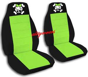 COOL CAR SEAT COVERS BLK LIME GREEN W/GIRLY SKULL   