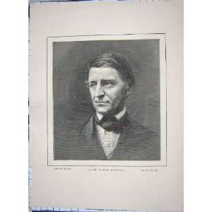    1882 ANTIQUE PORTRAIT RALPH WALDO EMERSON OLD PRINT